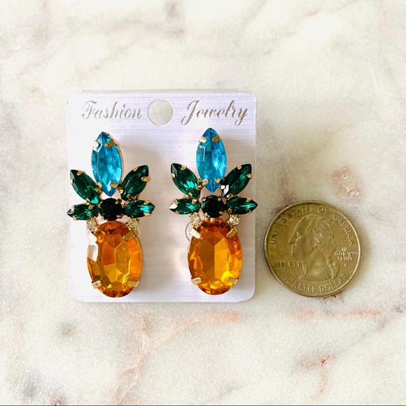 Sparkle Pineapple Statement Earrings Tropical - Picture 7 of 7